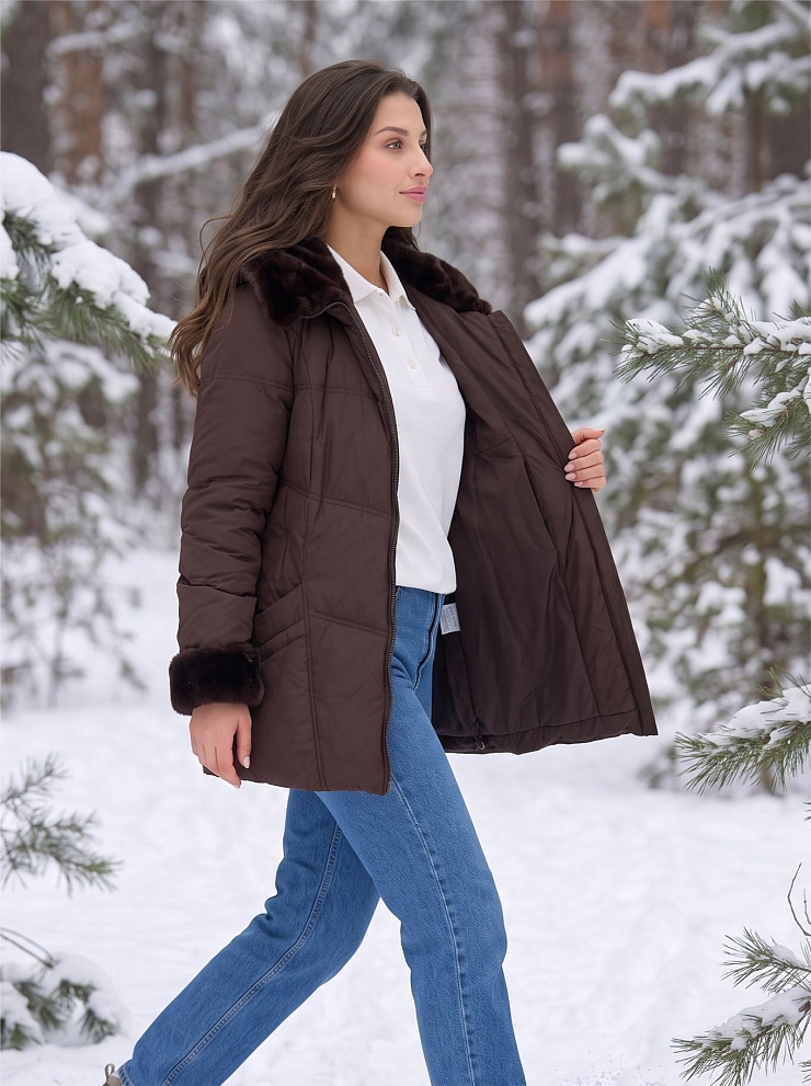 Куртка женская зимняя LAWINTER, коричневая, модель 86170