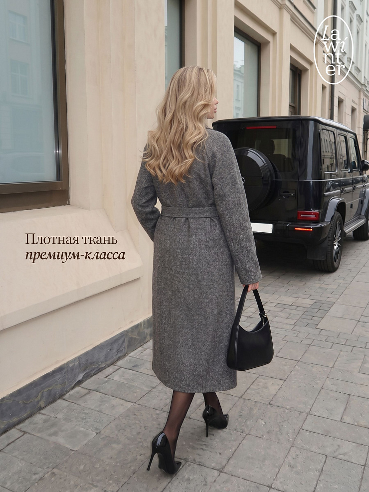 Пальто женское осеннее LAWINTER, серое, модель 85161