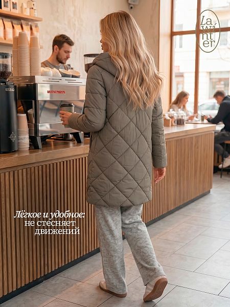 Пальто женское демисезонное LAWINTER, серый хаки, модель 8418
