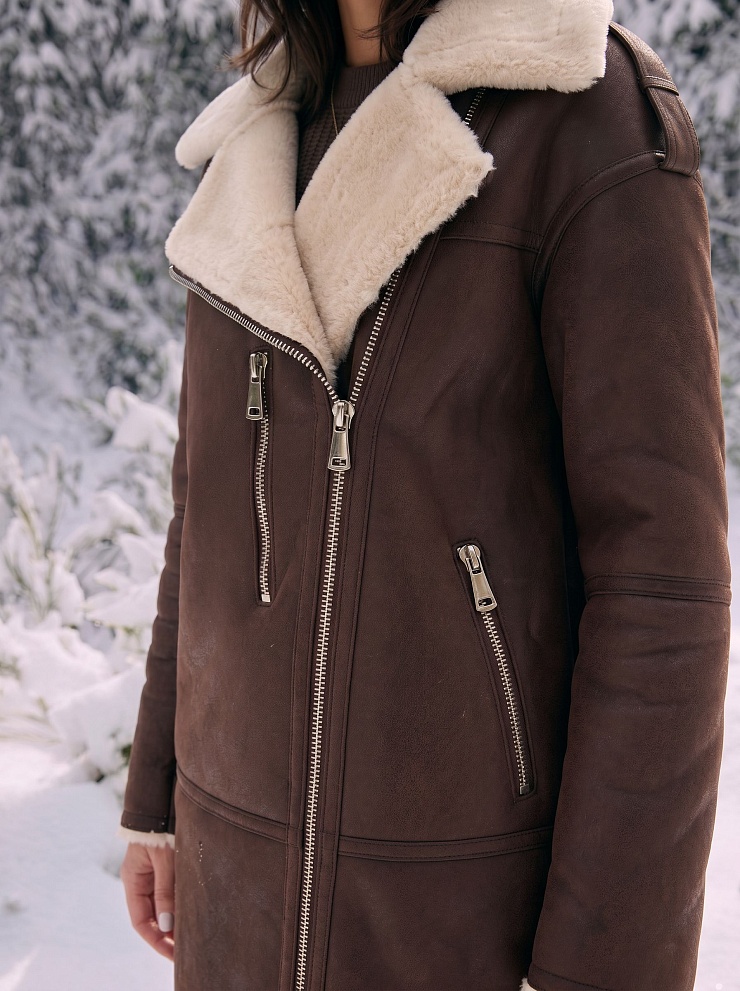 Дубленка женская зимняя LAWINTER, коричневая, модель 34253