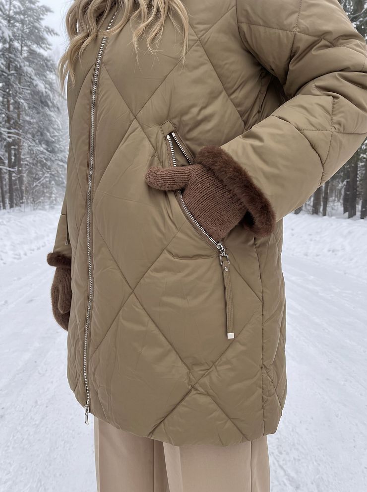Пуховик женский зимний LAWINTER, хаки, модель 84692