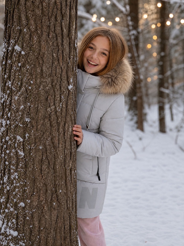Куртка для девочки зимняя BRITT, серо-голубая, модель 63832