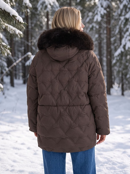 Пуховик женский зимний LAWINTER, коричневый, модель 86326