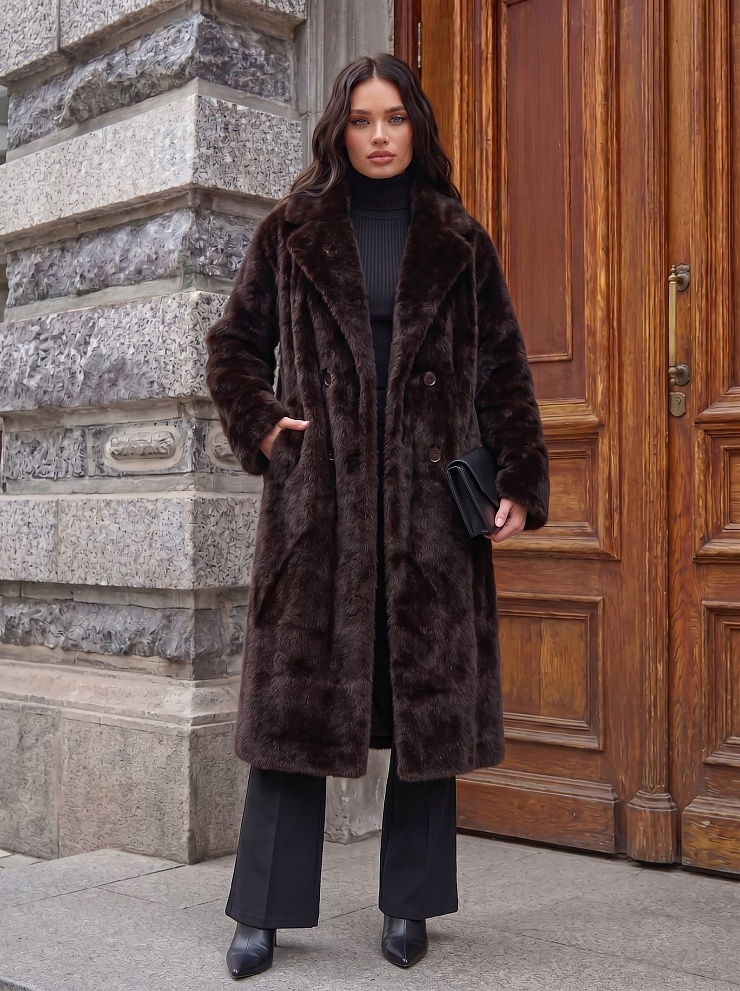 Шуба женская зимняя LAWINTER, коричневая, модель 55845