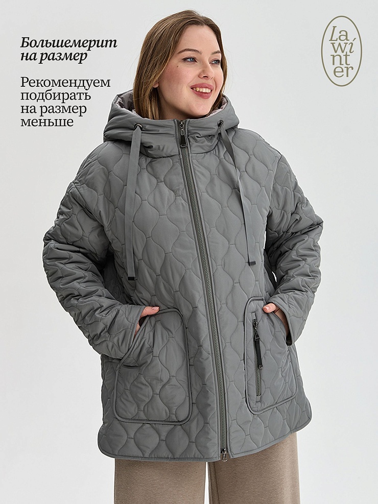 Куртка женская демисезонная LAWINTER, серо-зеленая, модель 83594
