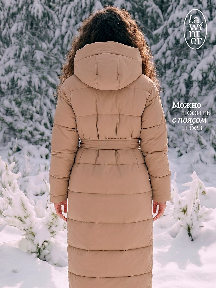 Пуховик женский зимний LAWINTER, бежевый, модель 83451