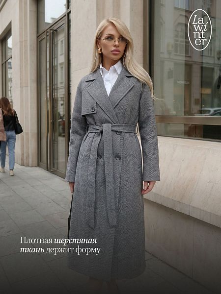 Пальто женское осеннее LAWINTER, темно-серое, модель 84867