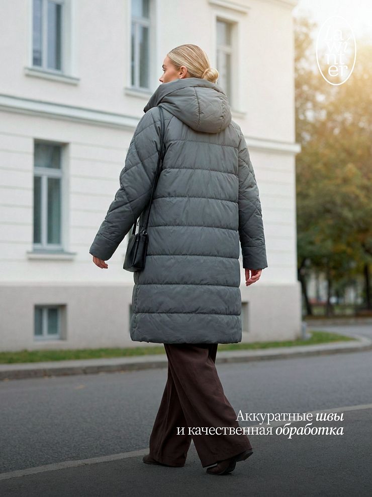Пальто женское демисезонное LAWINTER, зеленое, модель 84844