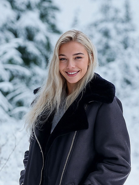 Дубленка женская зимняя LAWINTER, черная, модель 35667