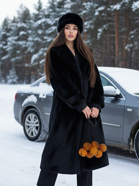 Шуба женская зимняя LAWINTER, черная, модель 53576
