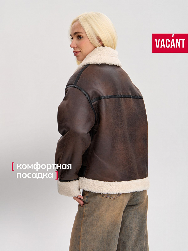 Дубленка женская демисезонная VACANT, коричневая, модель 34745