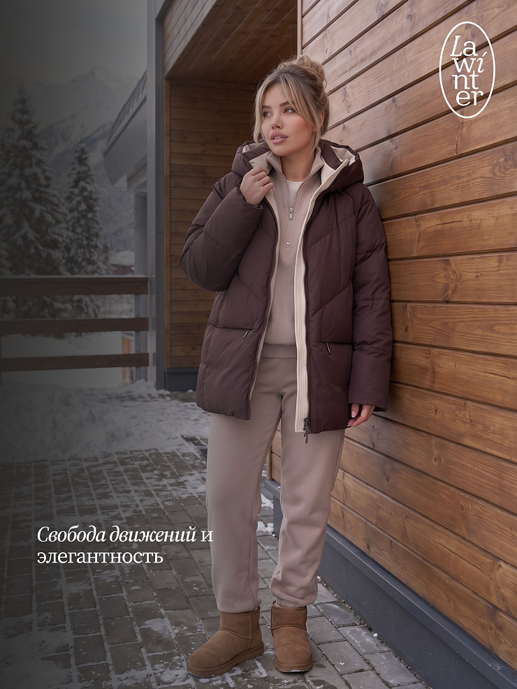 Куртка женская зимняя LAWINTER, коричневая, модель 86233