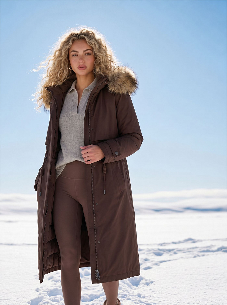 Парка женская зимняя LAWINTER, коричневая, модель 83726