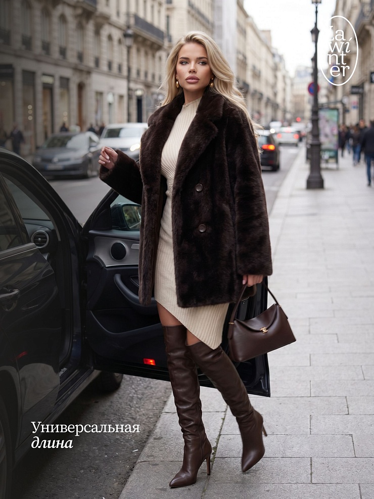 Шуба женская зимняя LAWINTER, коричневая, модель 55820