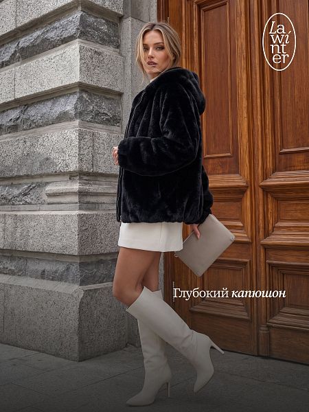 Шуба женская зимняя LAWINTER, черная, модель 56490