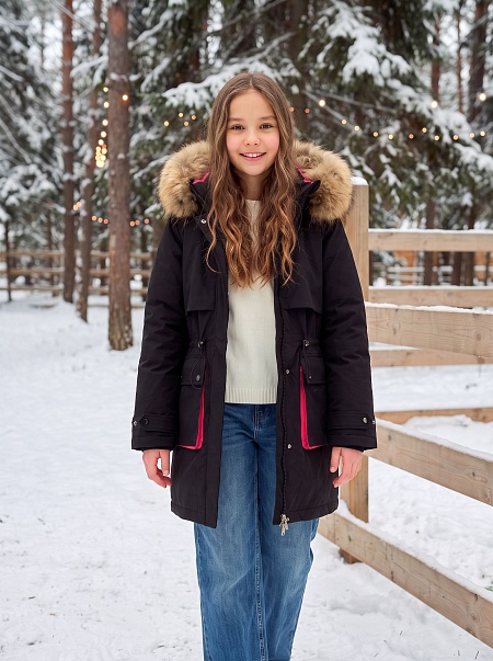 Куртка для девочки зимняя BRITT, черно-розовая, модель 66331