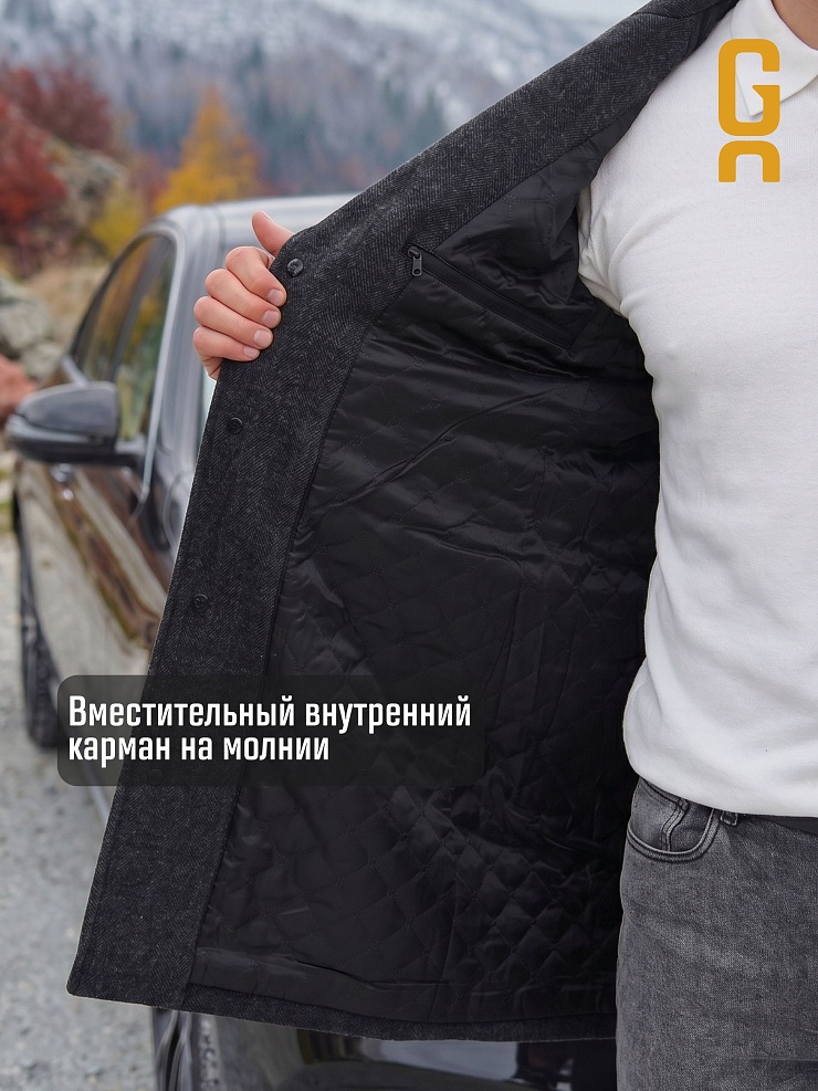 Пальто мужское осеннее GRIZMAN, черно-серое, модель 73132