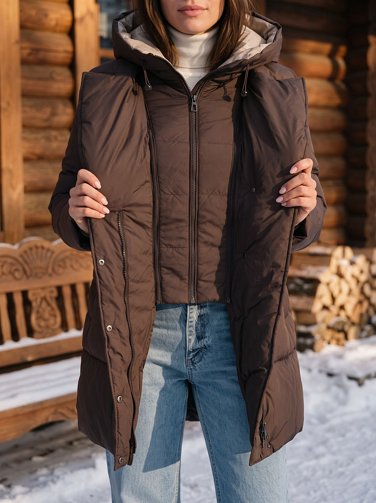 Куртка женская зимняя LAWINTER, коричневая, модель 86838