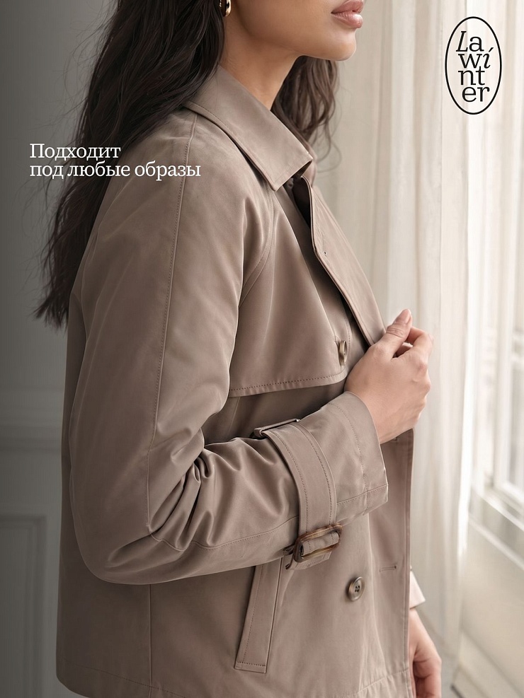 Плащ женский осенний LAWINTER, темно-серый, модель 83414