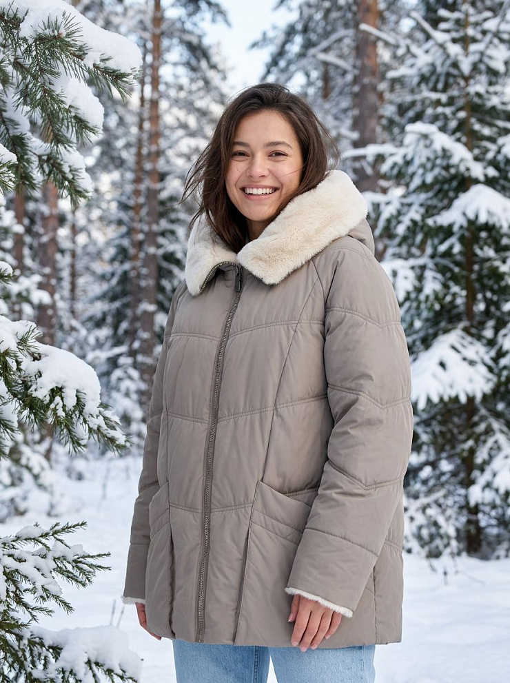 Куртка женская зимняя LAWINTER, светло-бежевая, модель 86170