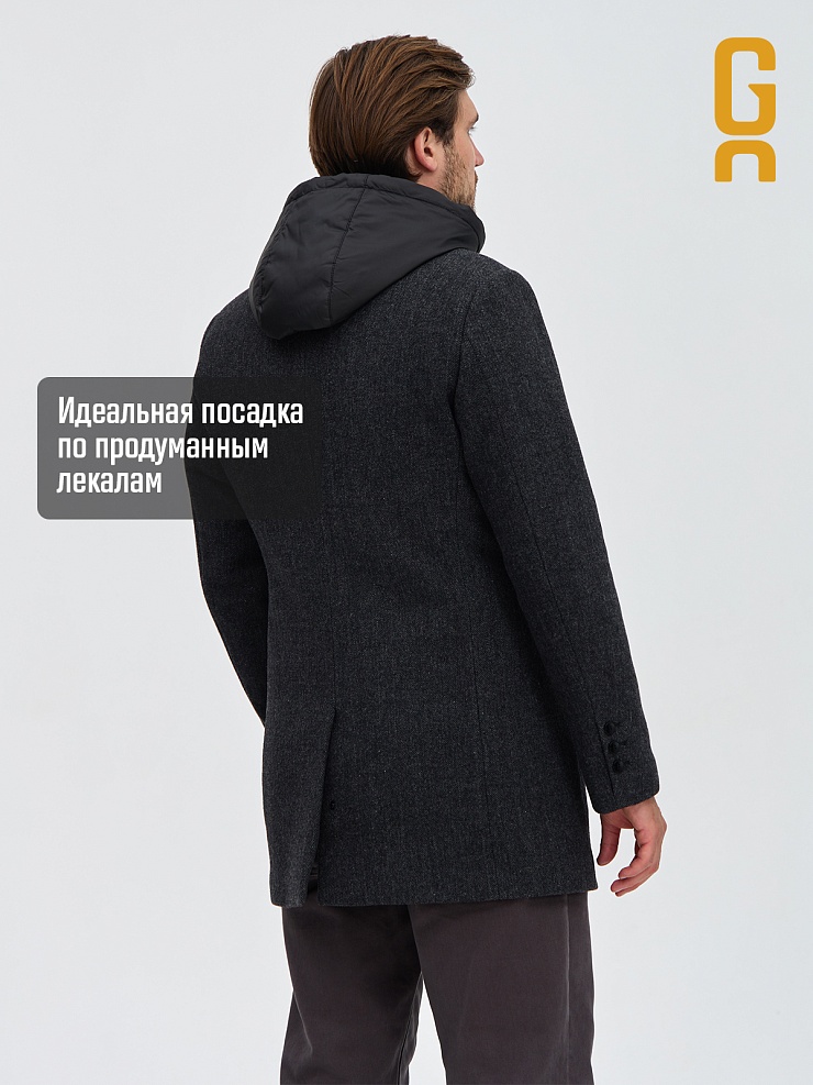 Пальто мужское демисезонное GRIZMAN, черно-серое, модель 74619