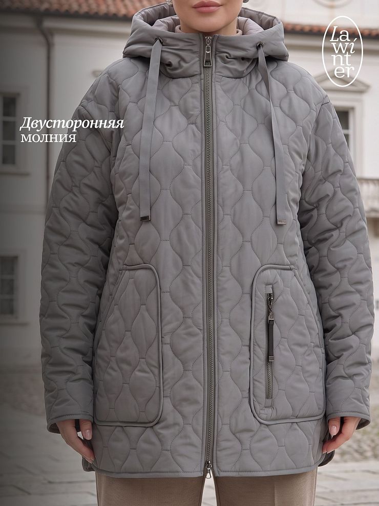 Куртка женская демисезонная LAWINTER, серо-зеленая, модель 83594