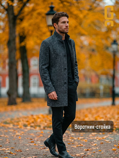 Пальто мужское осеннее GRIZMAN, темно-серое, модель 74704