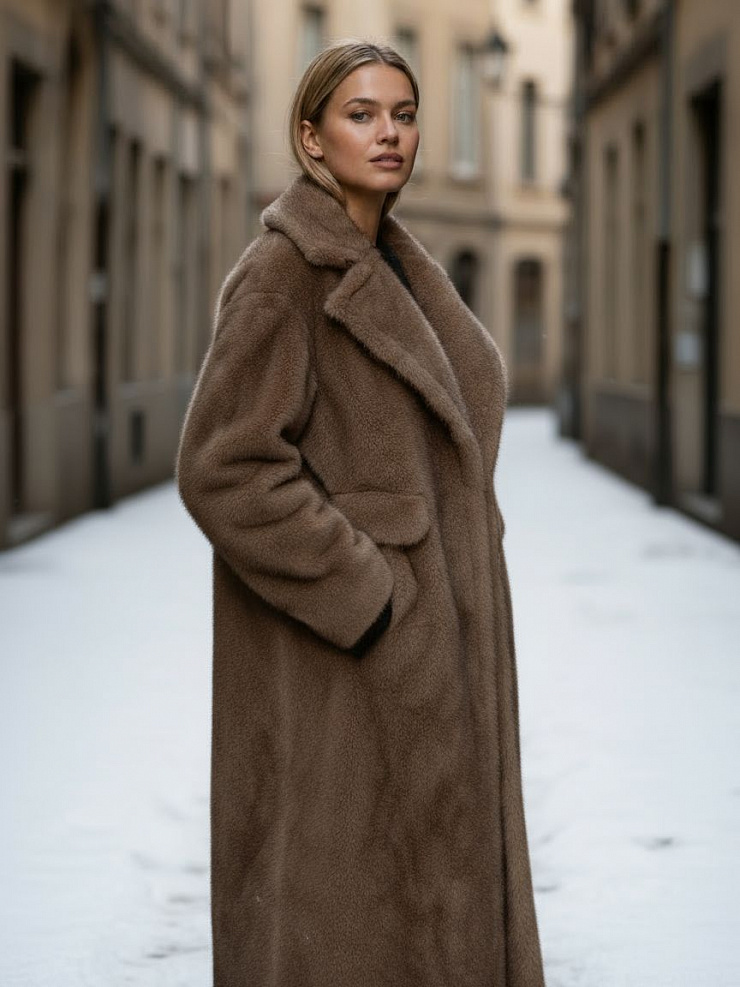 Шуба женская зимняя LAWINTER, кофе, модель 53683