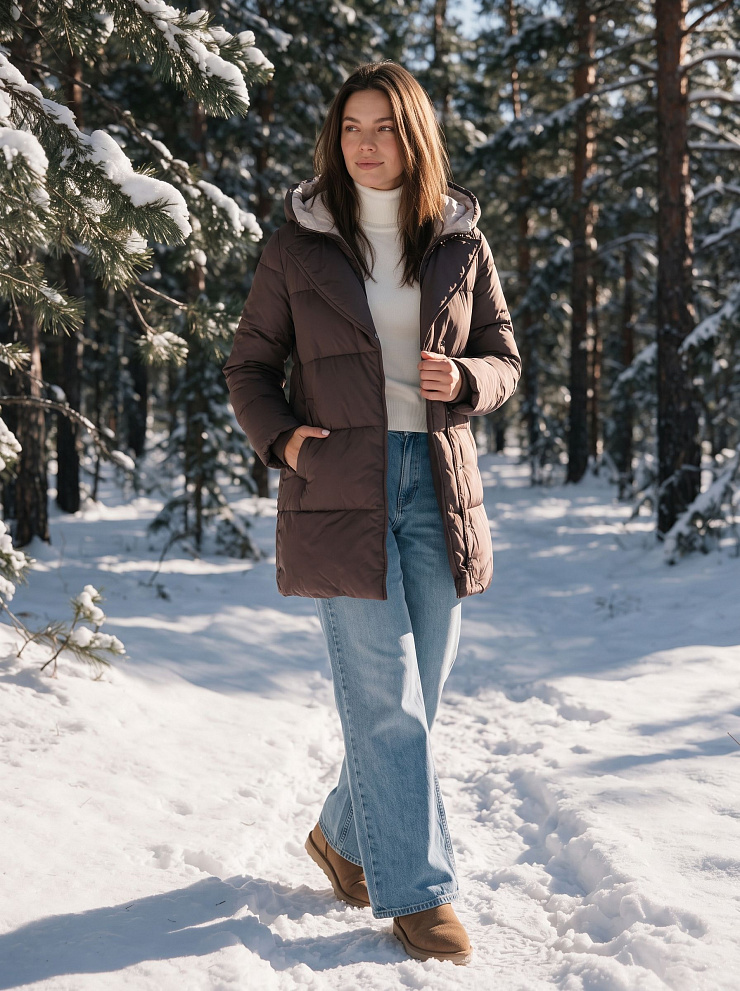Куртка женская зимняя LAWINTER, коричневая, модель 86838
