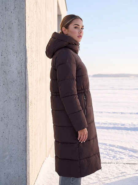 Пуховик женский зимний LAWINTER, коричневый, модель 86146