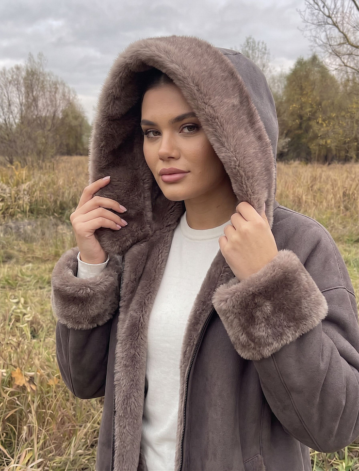 Дубленка женская зимняя LAWINTER, капучино, модель 35482