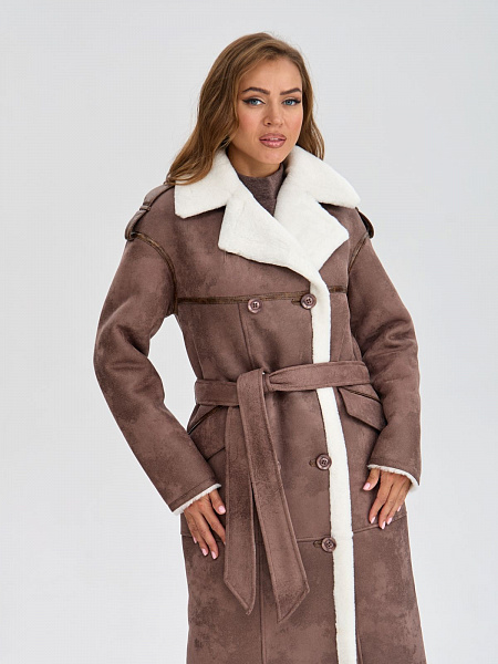 Дубленка женская зимняя LAWINTER, коричневая, модель 34691