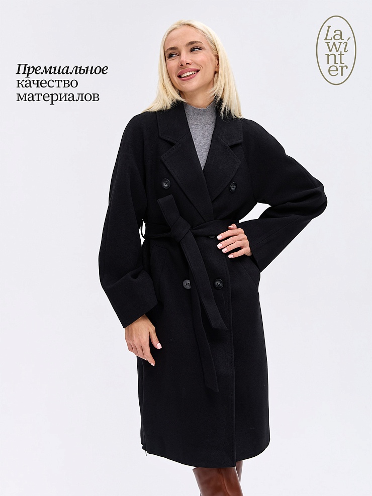 Пальто женское осеннее LAWINTER, черное, модель 84756