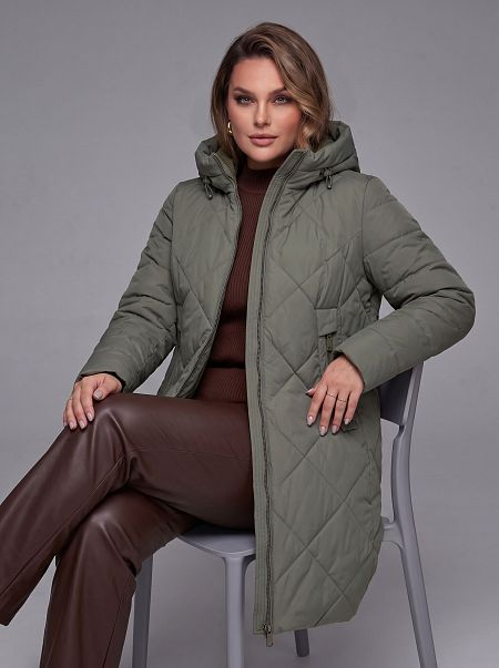 Пальто женское демисезонное LAWINTER, серый хаки, модель 8418