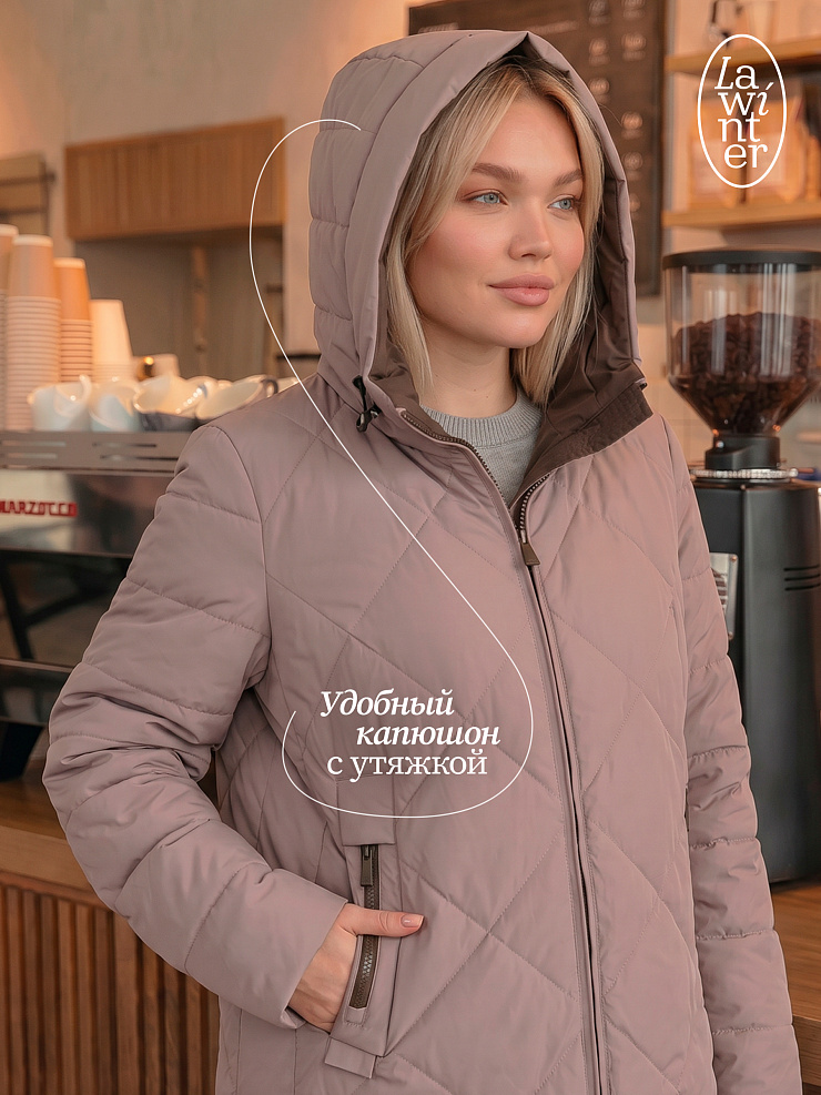 Пальто женское демисезонное LAWINTER, светлый капучино, модель 8418