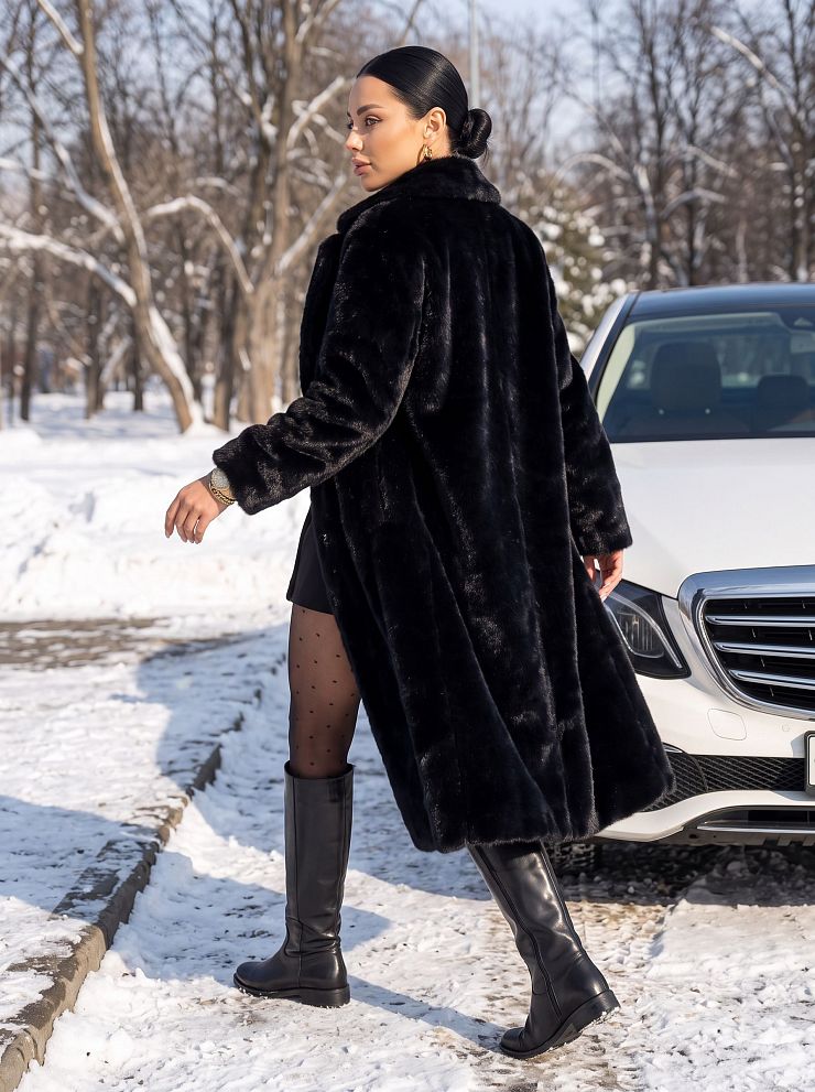 Шуба женская зимняя LAWINTER, черная, модель 55845