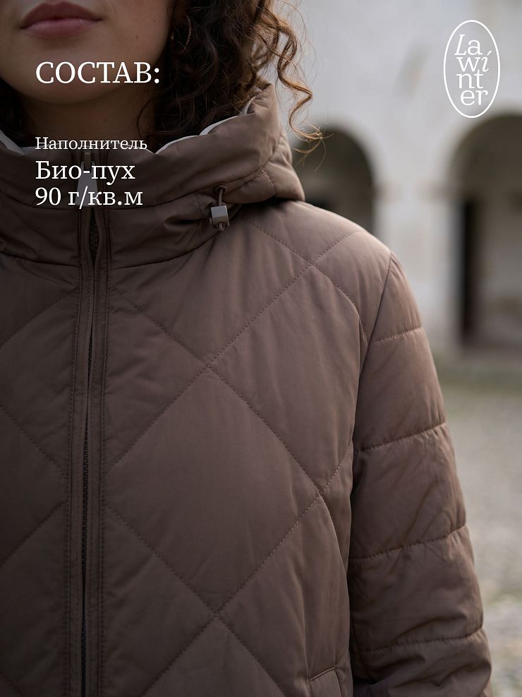 Пальто женское демисезонное LAWINTER, коричневое, модель 8418