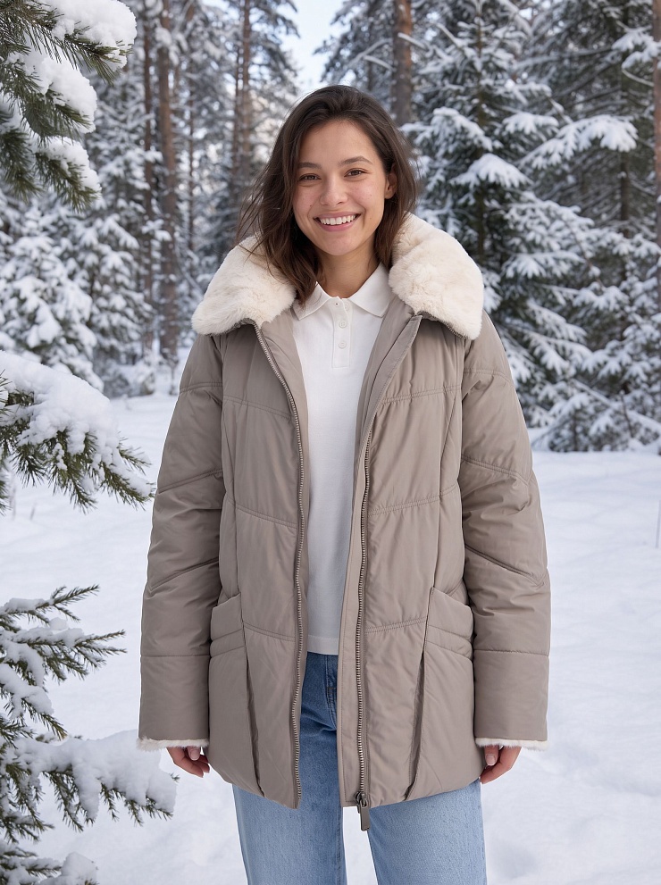 Куртка женская зимняя LAWINTER, светло-бежевая, модель 86170
