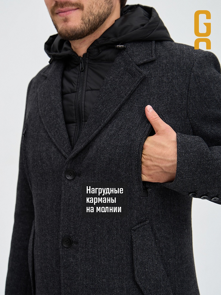 Пальто мужское демисезонное GRIZMAN, черно-серое, модель 74619
