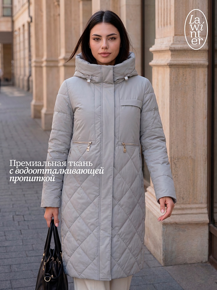 Пальто женское демисезонное LAWINTER, серо-голубое, модель 83462