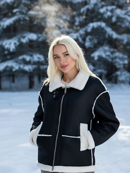 Дубленка женская зимняя LAWINTER, черная, модель 34571