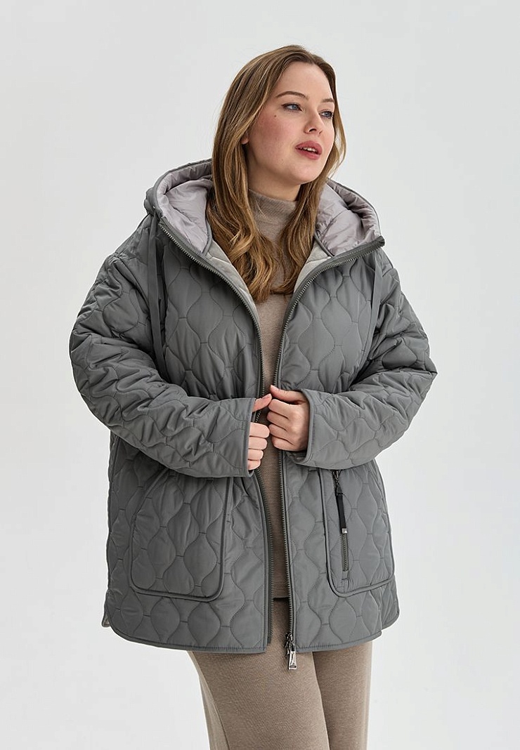 Куртка женская демисезонная LAWINTER, серо-зеленая, модель 83594
