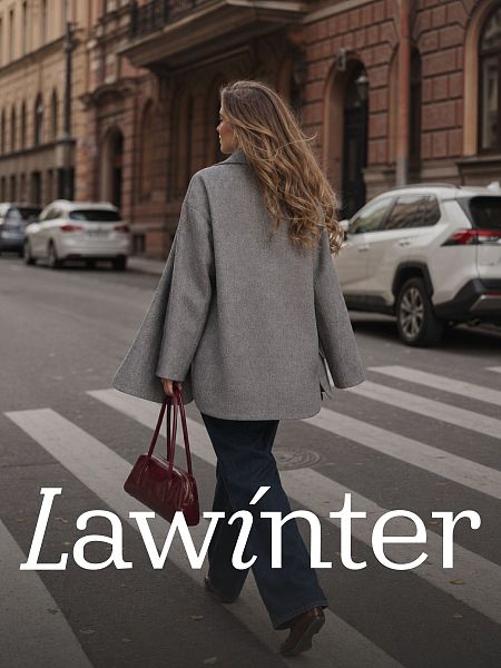 Пальто женское осеннее LAWINTER, светло-серое, модель 85392