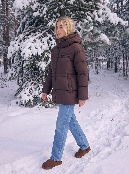 Куртка женская зимняя LAWINTER, коричневая, модель 8696