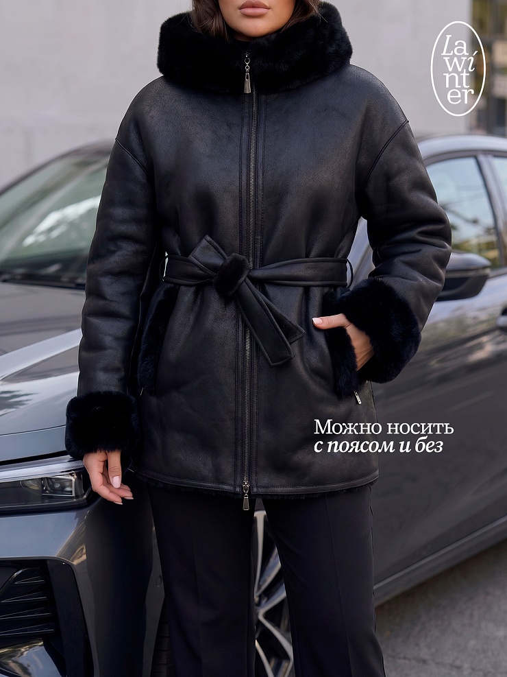 Дубленка женская зимняя LAWINTER, черная, модель 35482