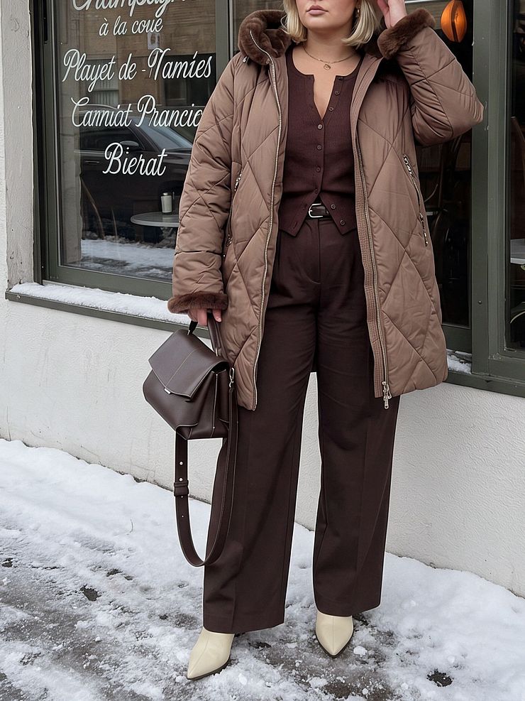 Пуховик женский зимний LAWINTER, капучино, модель 84692