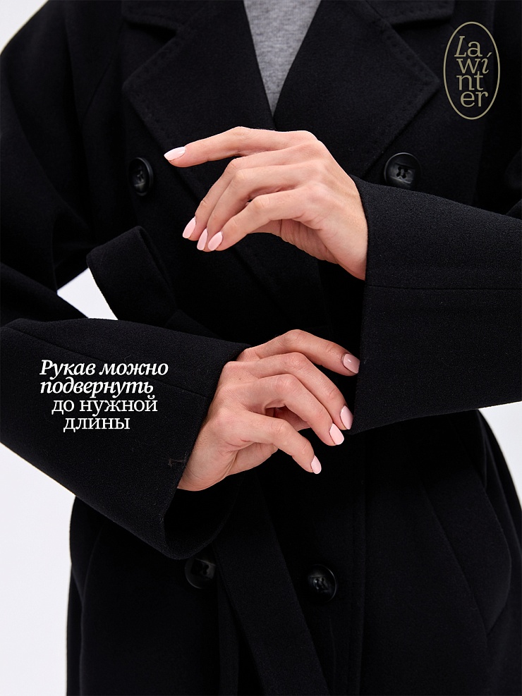 Пальто женское осеннее LAWINTER, черное, модель 84756