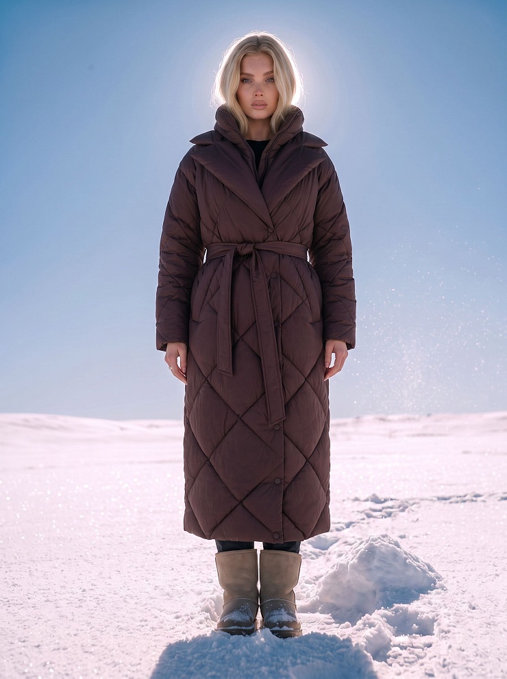 Пуховик женский зимний LAWINTER, коричневый, модель 85385