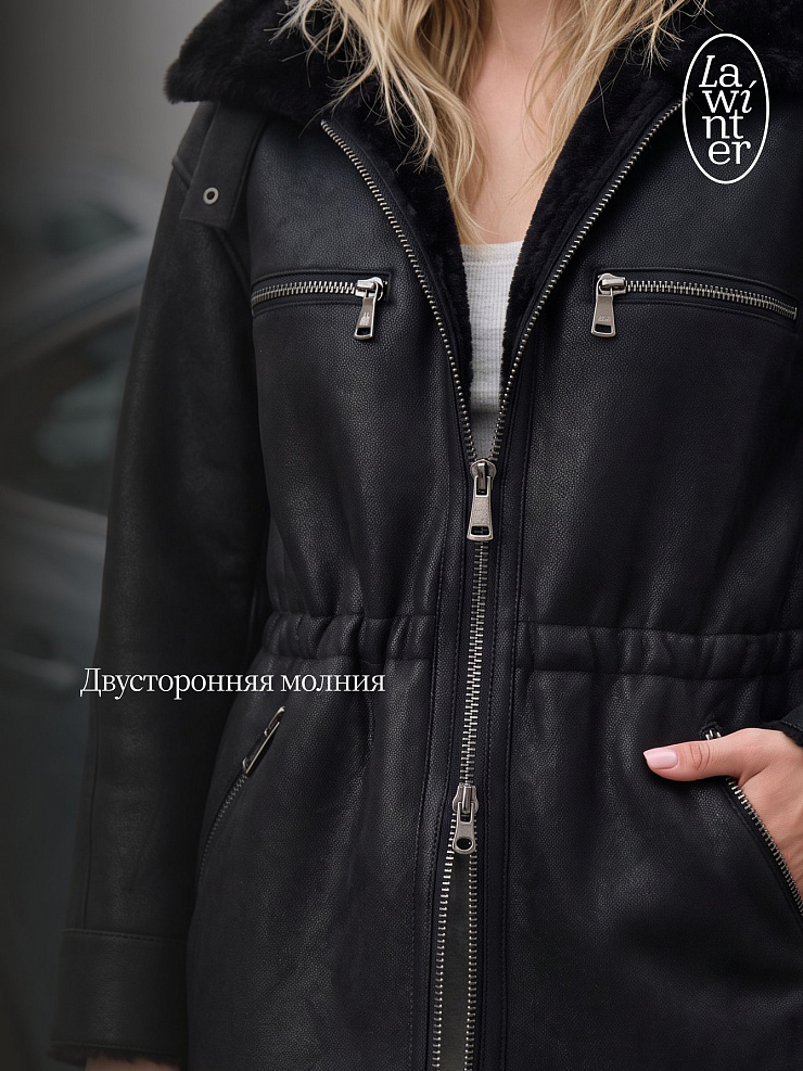 Дубленка женская зимняя LAWINTER, черная, модель 36775