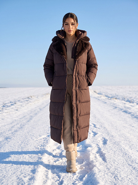 Пуховик женский зимний LAWINTER, коричневый, модель 86603